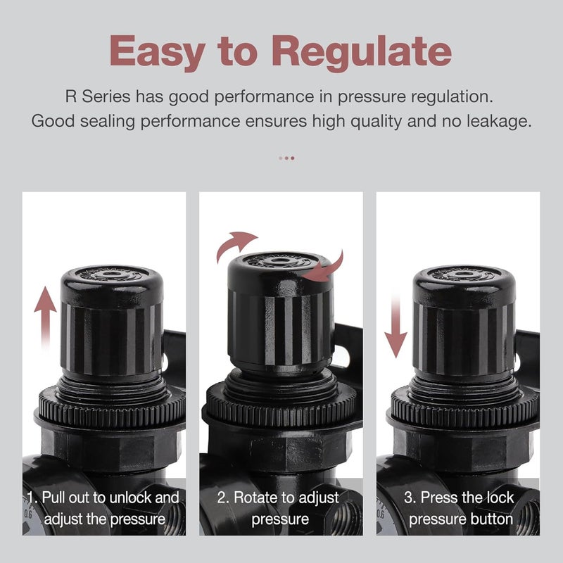 Sns Air Compressor Pressure Regulator With Bracket and Gauge Female Thread 1/4 NPT Adjustable R-N07BG - Image 5